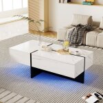 Table basse salon 3 tiroirs rangement et led moderne et minimaliste meuble de salon table de canap� 100x50x34. ...