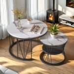 Tables basses - lot de 2 - rondes - plateau marbr� brillant - pieds anti - rayures