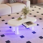 Table basse salon table basse blanche en forme de nuage en mdf avec �clairage led 16 couleurs et tiroir ...