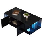 Table basse de salon table de canap� avec �clairage led haute brillance + verre tremp� + 2 armoires de ...