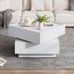Table basse salon carré avec 2 tiroirs et table pivotante à 360°table dappoint design moderne 60x60x38cm ... Table basse salon carré avec 2 tiroirs et table pivotante à 360°table dappoint design moderne 60x60x38cm ...