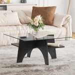 Table basse salon carr�e en verre tremp� transparente table basse moderne design avec pieds bois noir ...