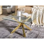 Table basse - table salon - table dappoint carr�e 70 x 70 cm cm avec plateau en verre et pieds dor�s ...