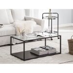 Table basse - table salon - table dappoint rectangulaire en verre et mtal noir avec plateau de rangement ...