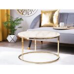 Table basse - table salon - table dappoint ronde avec plateau effet marbre beige en mdf et cadre en m�tal ...