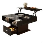 Table basse salon design brillant plateau relevable led bluetooth hauteur ajustable rangement int�gr� ...