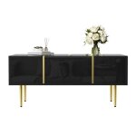 Table basse salon design noir laqu� rangement int�gr� surface facile dentretien finitions or