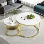 Tables basses - lot de 2 - rondes - plateau marbr� brillant - pieds anti - rayures