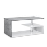 Table basse salon avec etagere rangement en mdf 90 cm blanc et beton Table basse salon avec etagere rangement en mdf 90 cm blanc et beton