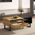 Table basse de salon avec tagre et tiroir table basse bois structure en blocs de couleur pieds en mtal ...