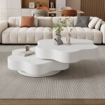 Table basse salon forme fleur pivotant � 360� laqu� double couche rangement ouvert style moderne �l�gant ...