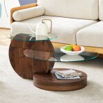Tables basses de salon industrielle en verre tremp� double plateau table basse avec bois noyer la base ...