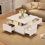 Table basse salon avec led et 4 tiroirs table basse carr�e petite table basse blanche haute brillance ...