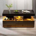 Table basse - tanant - table basse led - 2 tiroirs - 5 compartiments - noir - moderne