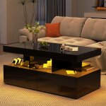 Table basse salon - lumires led 6000 couleurs - 104x53x46 cm - table basse led avec 2 grand tiroir et ...