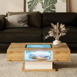 Table basse - design - 1102x60x397cm - clairage led - 2 tiroirs - bois naturel et blanc