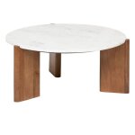 Table basse table de salon en manguier coloris marron et marbre blanc - diamtre 915 x hauteur 415 cm ...