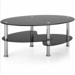 Table basse de salon moderne en verre trempé ovale - noir - 90 x 50 x 43 cm Table basse de salon moderne en verre trempé ovale - noir - 90 x 50 x 43 cm