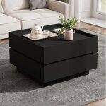 Table basse de salon pivotante � 360� avec 2 tiroirs et rangement noir table basse moderne 60x60x38cm ...