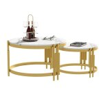 Table basse salon plateau effet marbre table basse ronde structure m�tal dor� design modulable entretien ...