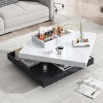 Table basse de salon plateau pivotant  360 table basse moderne avec 4 etagres de rangement panneau ...