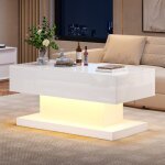 Table basse de salon avec plateau relevable blanche brillante avec led & rangements compartiment cachécharge ... Table basse de salon avec plateau relevable blanche brillante avec led & rangements compartiment cachécharge ...