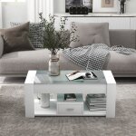 Table basse de salon avec plateau en verre moderne coffee table rectangulaire avec compartiments de rangement ...