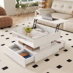 Table basse de salon rglable hauteur avec clairage led plateau en verre 4 tiroirs plateau relevable ...