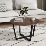 Table basse de salon - table basse ronde - diamètre 80 cm - finition aspect bois - table sappoint style ... Table basse de salon - table basse ronde - diamètre 80 cm - finition aspect bois - table sappoint style ...