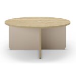 Table basse table de salon ronde aspect bois coloris ch�ne pieds coloris cr�me - diam�tre 80 x hauteur ...