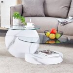 Table basse salon ronde en verre double plateau avec blanche effet marbre la base table basse moderne ...