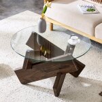 Table basse de salon ronde en verre tremp� transparente table basse moderne �pur� design avec pieds en ...