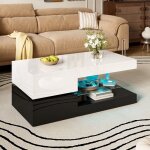 Table basse de salon - table de th - style moderne - avec clairage led - etagres en verre - design ...