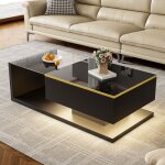 Table basse salon en verre led 1 porte compartiment rangement style moderne et �l�gant meuble salon 100x50x325 ...