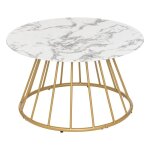 Table basse table de salon en verre tremp effet marbre coloris blanc noir et fer coloris dor - diamtre ...