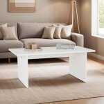 Table basse salto rectangulaire pour salon en bois massif blanc 110x45 cm �l�gante et minimaliste pieds ...