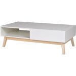 Table basse scandinave blanc satin avec pieds bois tilleul massif - l 120 x l 60 cm - home