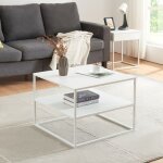 Table basse solund avec plateau carr� et �tag�re acier 60 x 60 x 45 cm blanc mat