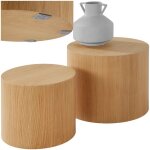 Table basse - tectake - lot de 2 tables basses rondes danny � laspect bois - ch�ne clair