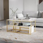 Table basse texture de marbre - table dappoint pour salon - 52x105 cm - grande table rectangle - mdf ...