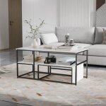 Table basse texture de marbre - table dappoint pour salon - 52x105 cm - grande table rectangle - mdf ...