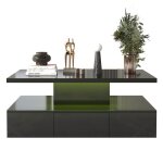 Table basse table � tiroirs finition laqu�e brillante table dappoint avec deux niveaux de rangement avec ...