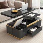 Table basse transformable relevable 3 en 1 hauteur rglable avec rangements 4 poufs coffres table  manger ...