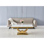 Table basse trofy gold et plateau en verre 120x70 cm