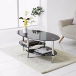 Table basse en verre tremp et mtal noir - noir - xuanyu - design ovale - elgance - chic - 90 * 50 ...