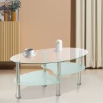 Table basse en verre tremp� quiienclee 90 * 50 * 43cm transparent + blanc tube inox pour salon et chambre ...