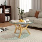 Table basse en verre trempé table de salon avec pieds ajustables et cadre en acier petite table ronde ... Table basse en verre trempé table de salon avec pieds ajustables et cadre en acier petite table ronde ...