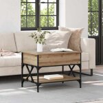 Table basse - vidaxl - ch�ne artisanal - plateau relevable - cadre m�tal mat - 70x50x50cm