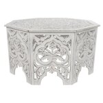 Table basse - vintage - bois mdf - 84 x 84 x 46 cm - blanc