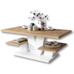 Table basse vita avec des �tag�res en blanc et bois 110 cm x 60 cm style loft